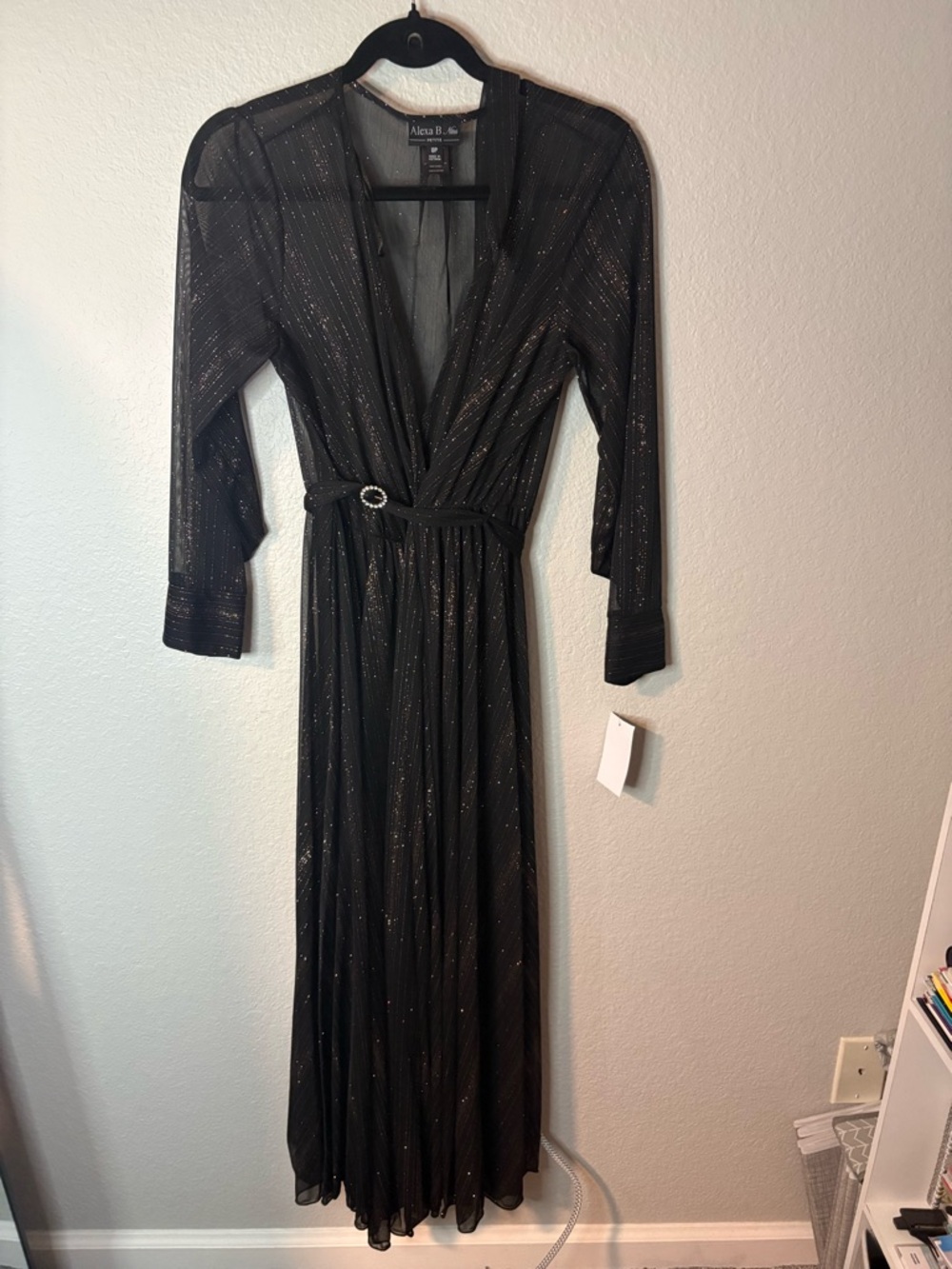 ALEXA B. Black Sparkle Wrap Maxi Dress with Belt